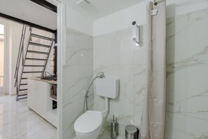 Shower, hair dryer, bidet, towels