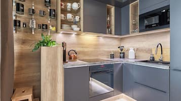 Fridge, microwave, oven, highchair