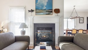 TV, fireplace - Chic Escape  w/ Courtyard, Game Lounge, Hot Tub! (Douglas)