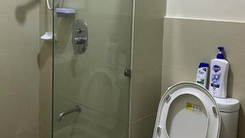 Shower, hair dryer, bidet, towels