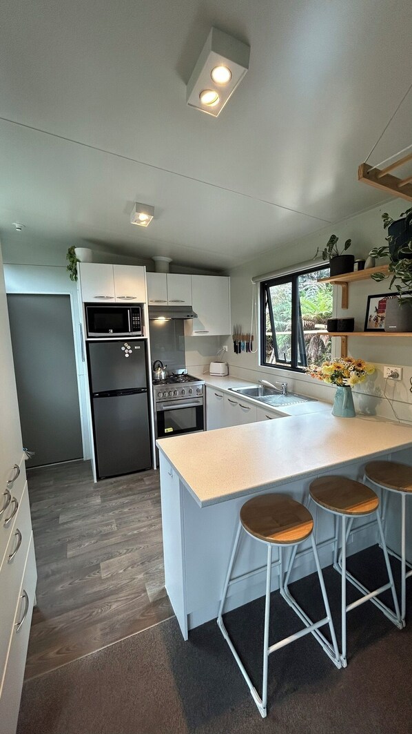 Fridge, microwave, oven