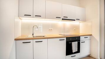 Fridge, oven, stovetop, electric kettle