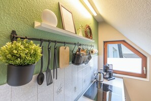 Fridge, oven, stovetop, coffee/tea maker