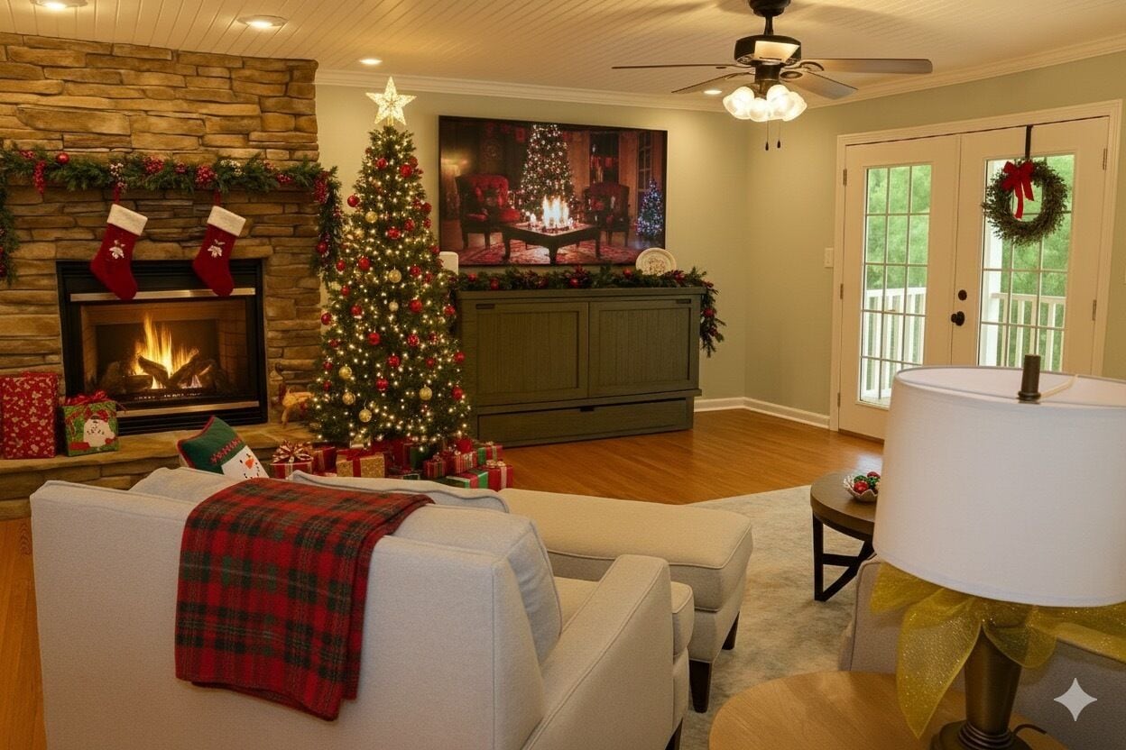 Televisie en een open haard