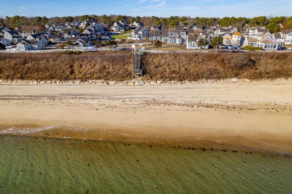 On the beach, sun-loungers, beach towels