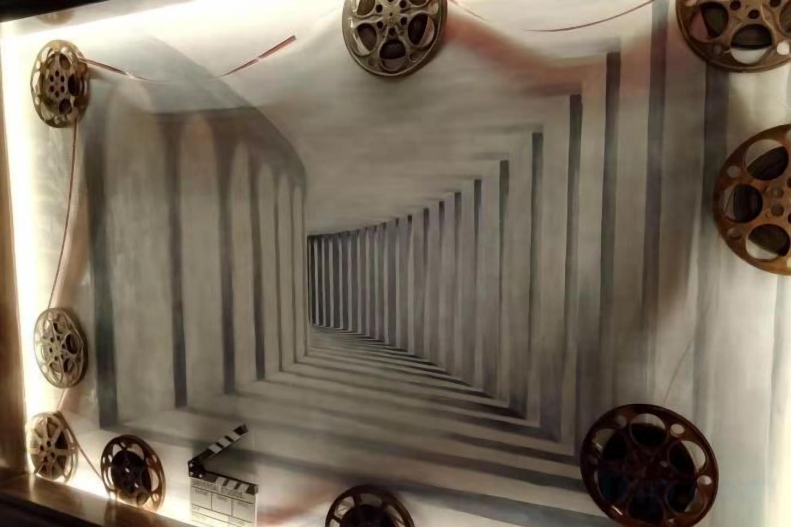 A corridor with a perspective that creates a tunnel effect.