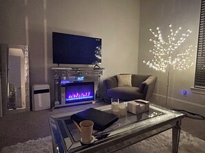 Smart TV, fireplace, computer monitors, printers