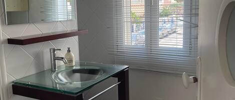 Shower, soap, toilet paper