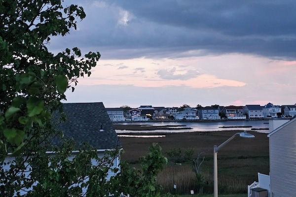 View from balcony at dusk showing wetlands across from condo.