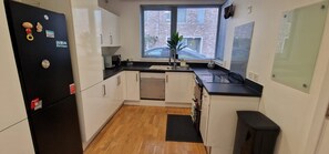 Fridge, microwave, oven, dishwasher