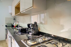 Fridge, microwave, oven, dishwasher