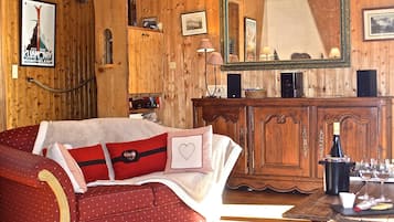 Caminetto, lettore DVD, libri