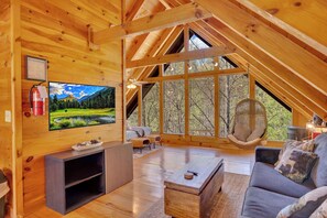 Smart TV, fireplace, table football