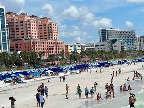 Sun-loungers, beach towels