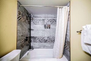 Shower, towels, soap, shampoo