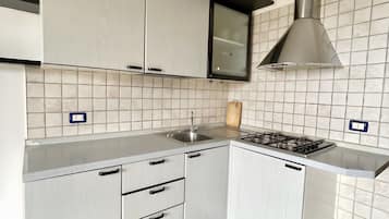 Jääkaappi, liesi, keittoastiat/astiat/ruokailuvälineet