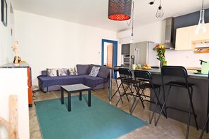 TV, books, video library, stereo