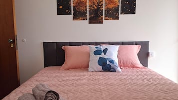 1 chambre, bureau, fer et planche à repasser, lit parapluie