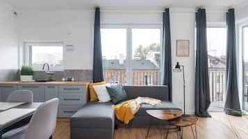 Lyxstudio - 1 dubbelsäng med bäddsoffa - utsikt mot staden | 1 sovrum, mörkläggningsgardiner och strykjärn/strykbräda