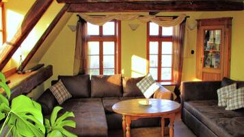 TV, fireplace, DVD player, table football