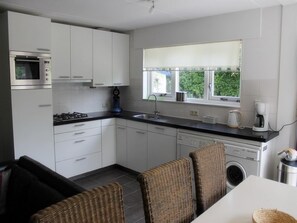 Fridge, microwave, dishwasher