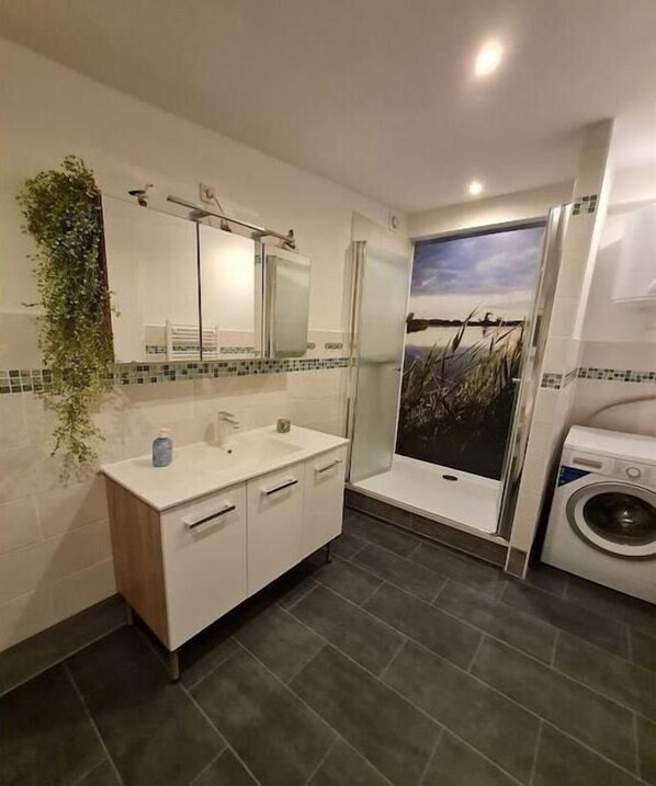 Shower, hair dryer