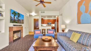 TV, fireplace, offices