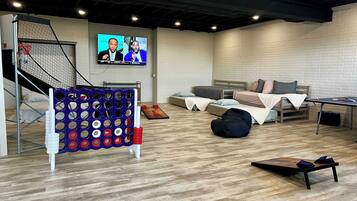 1 bedroom, desk, iron/ironing board, travel crib