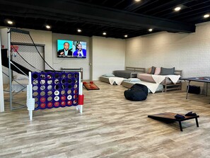 1 bedroom, desk, iron/ironing board, travel crib