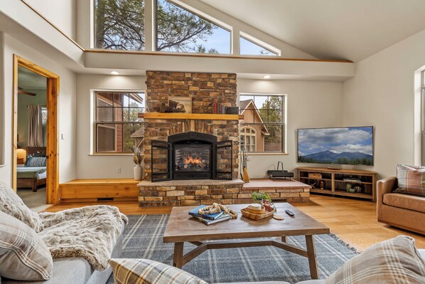 TV, fireplace, foosball, offices