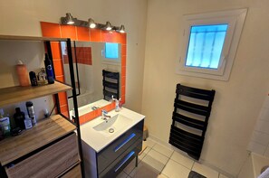 Sèche-cheveux, serviettes fournies, savon, papier toilette