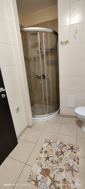 Dusche, Haartrockner, Handtücher, Seife