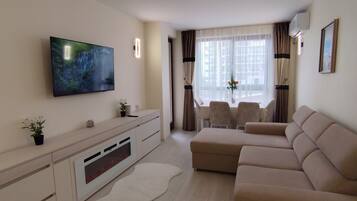 Smart TV, fireplace, video games, computer monitors