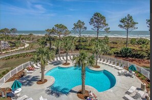 Outdoor pool, a heated pool - BRAND NEW REMODEL Oceanfront End Unit near Coligny Plaza! (Hilton Head Island)