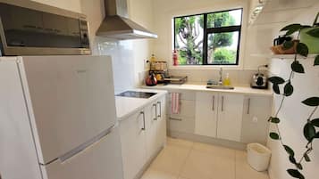 Fridge, microwave, stovetop, electric kettle