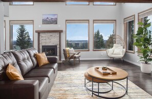 TV, fireplace, offices - Chena Ridge Grand Estate 7b4b w/Breathtaking Views (Fairbanks)