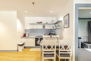 Fridge, microwave, coffee/tea maker, toaster