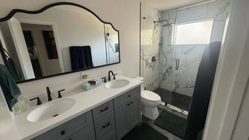 Hair dryer, towels, toilet paper