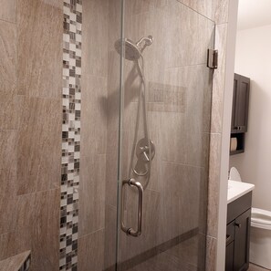 Shower, towels, toilet paper