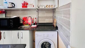 Fridge, microwave, oven