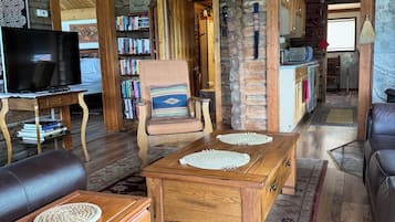 Smart TV, DVD player, books, video library