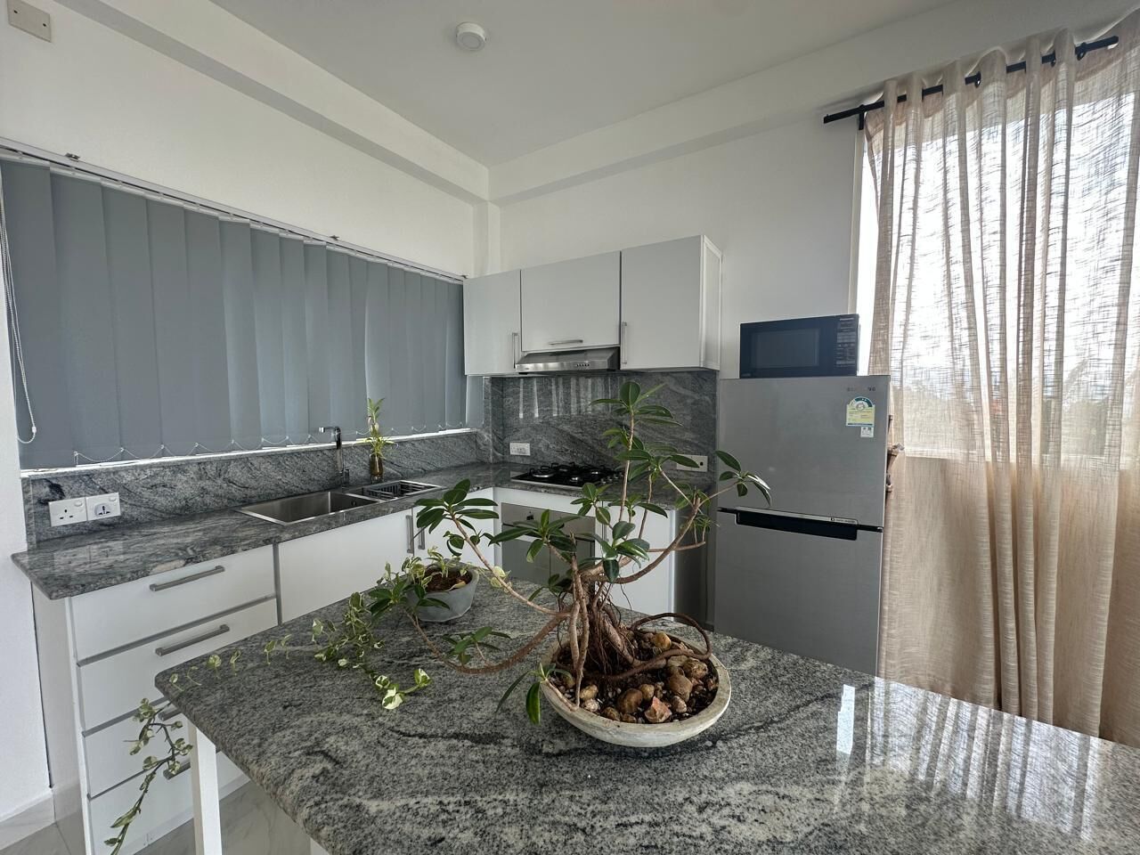 Fridge, microwave, oven, electric kettle