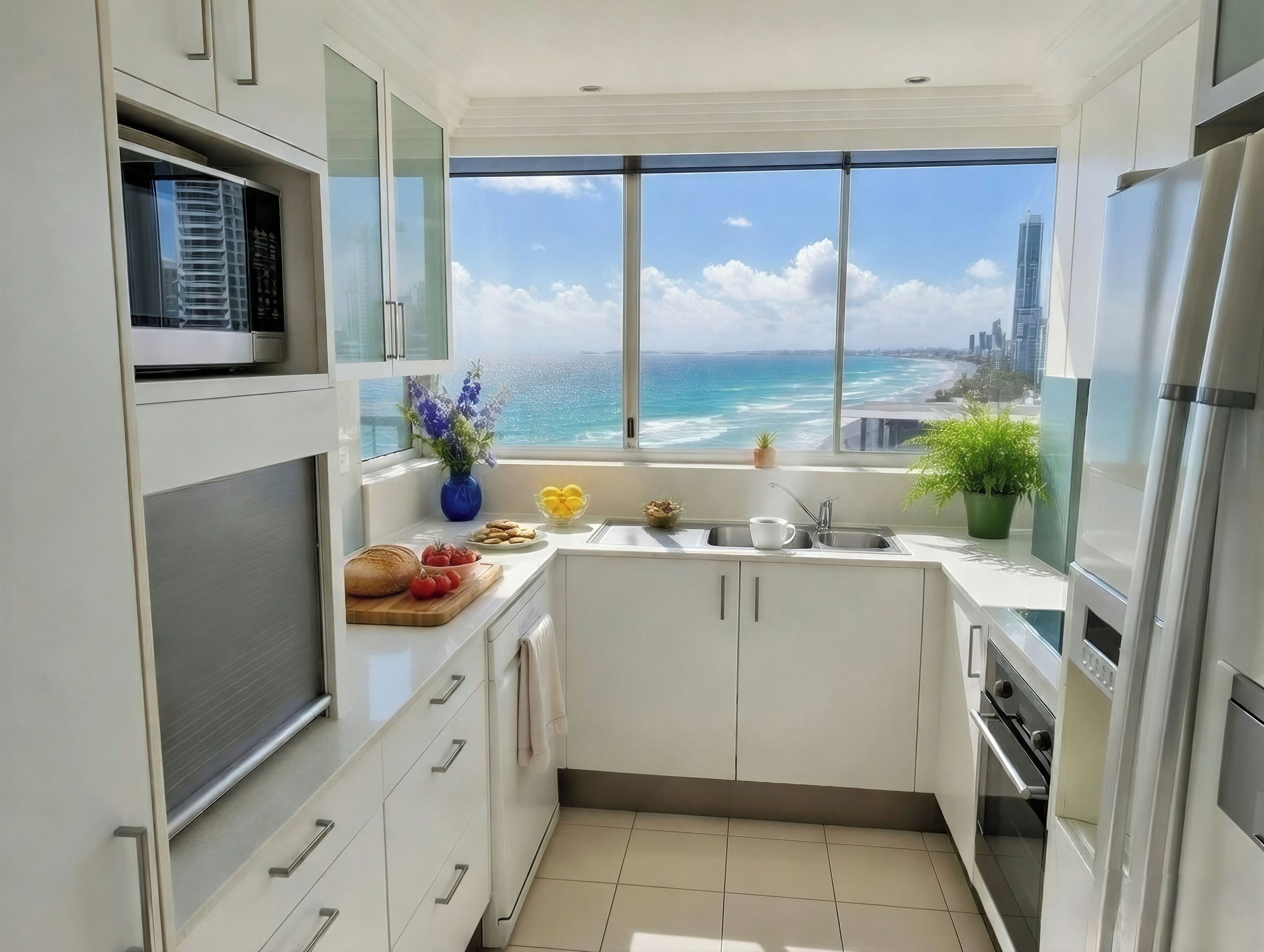 Geladeira, micro-ondas, fogão, cooktop