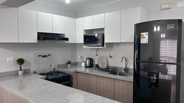 Fridge, microwave, oven, dishwasher