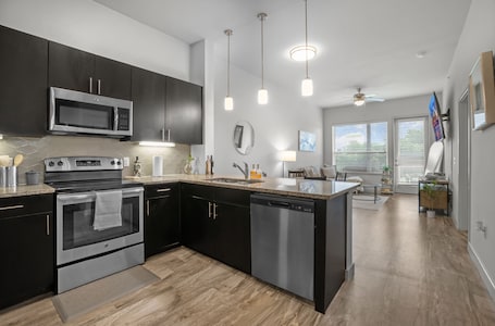 Fridge, microwave, oven, stovetop. Entire Unit Downtown Dallas, Texas - City Views near Convention center