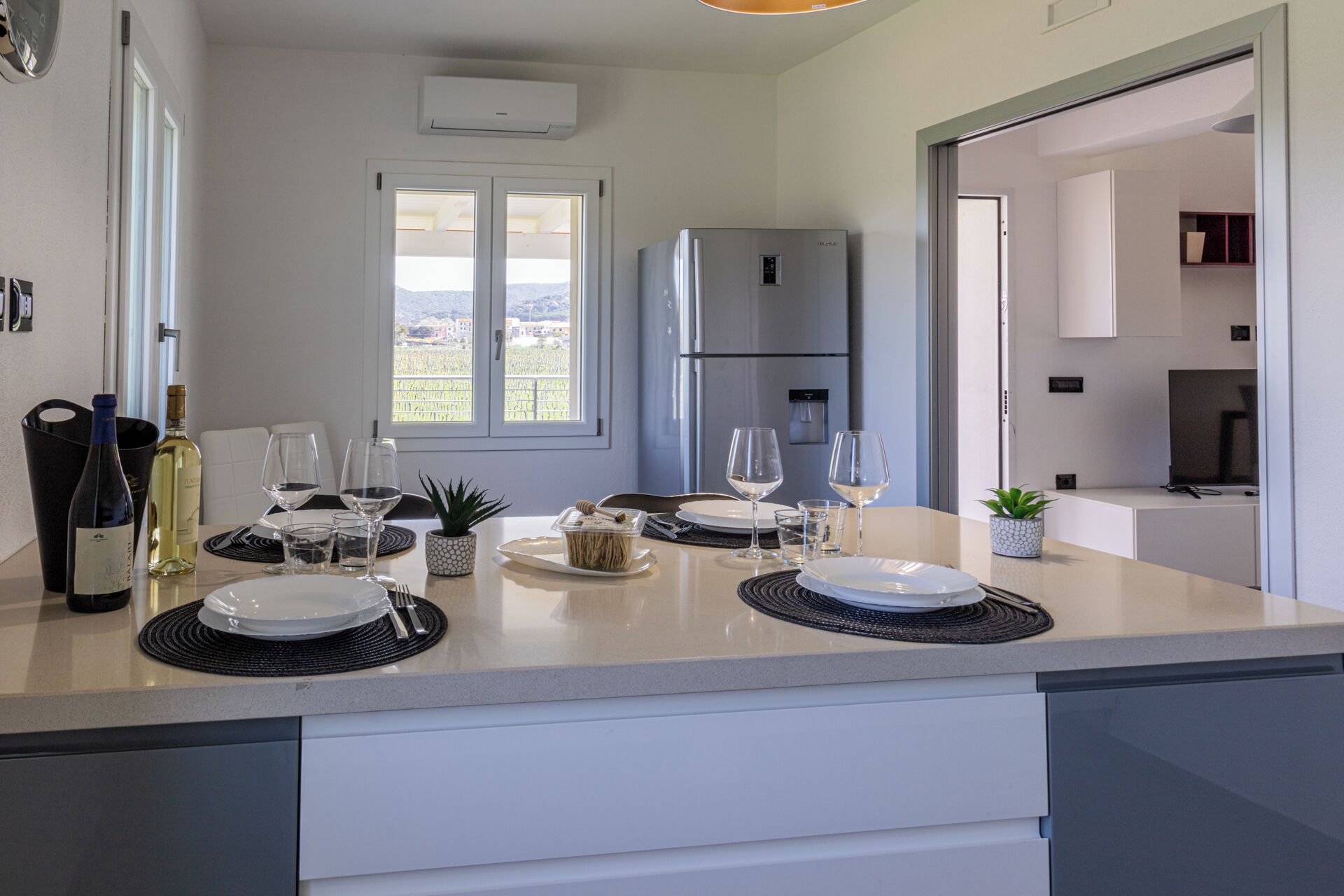 Appartamento, vista vigneti | Cucina privata | Frigorifero con congelatore, microonde, forno, piano cottura