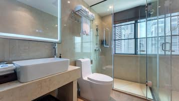 Business Twin Room, City View | Bathroom | Shower, rainfall showerhead, free toiletries, hair dryer