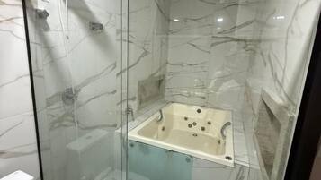 Secador de cabelo, toalhas de banho, sabonete, papel higiênico