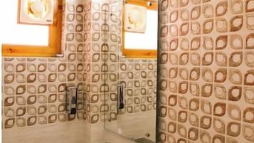 Shower, towels, soap, shampoo
