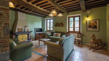 Fernseher, Kamin, Tischfußball, Tischtennisplatte